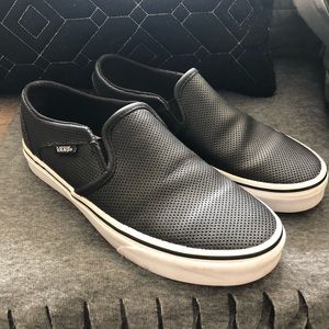 Vans perforated black leather slip on